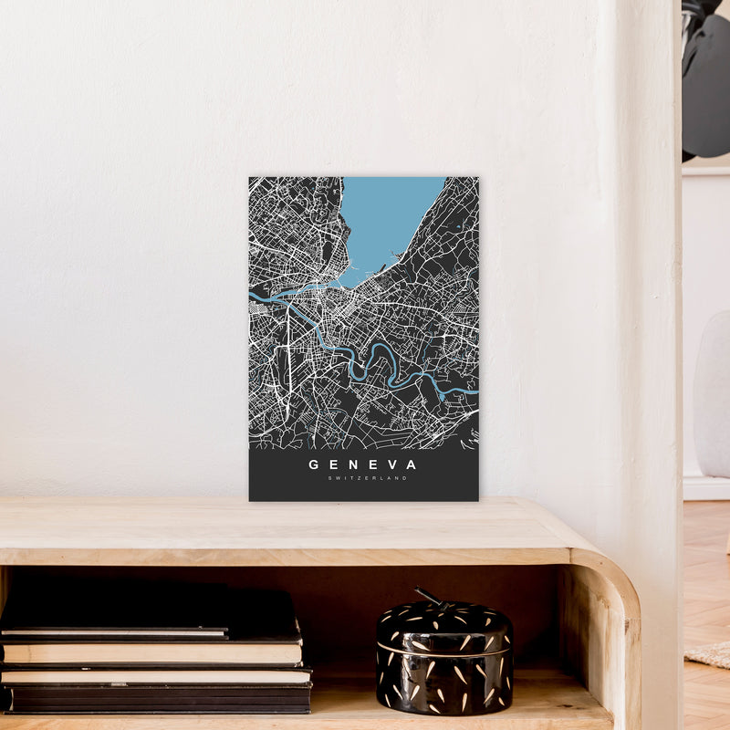 Geneva Art Print by UrbanMaps A3 Black Frame