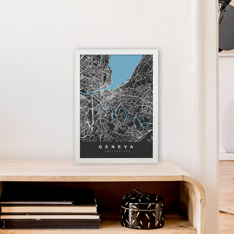 Geneva Art Print by UrbanMaps A3 Oak Frame