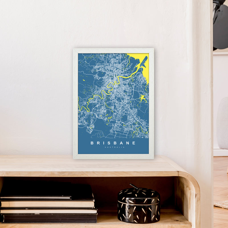 Brisbane I Art Print by UrbanMaps A3 Oak Frame