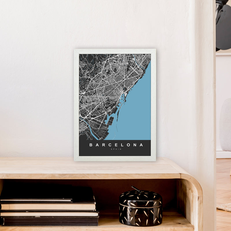 Barcelona Art Print by UrbanMaps A3 Oak Frame