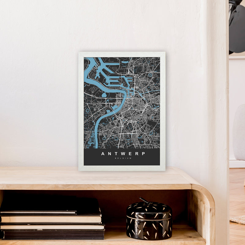 Antwerp Art Print by UrbanMaps A3 Oak Frame