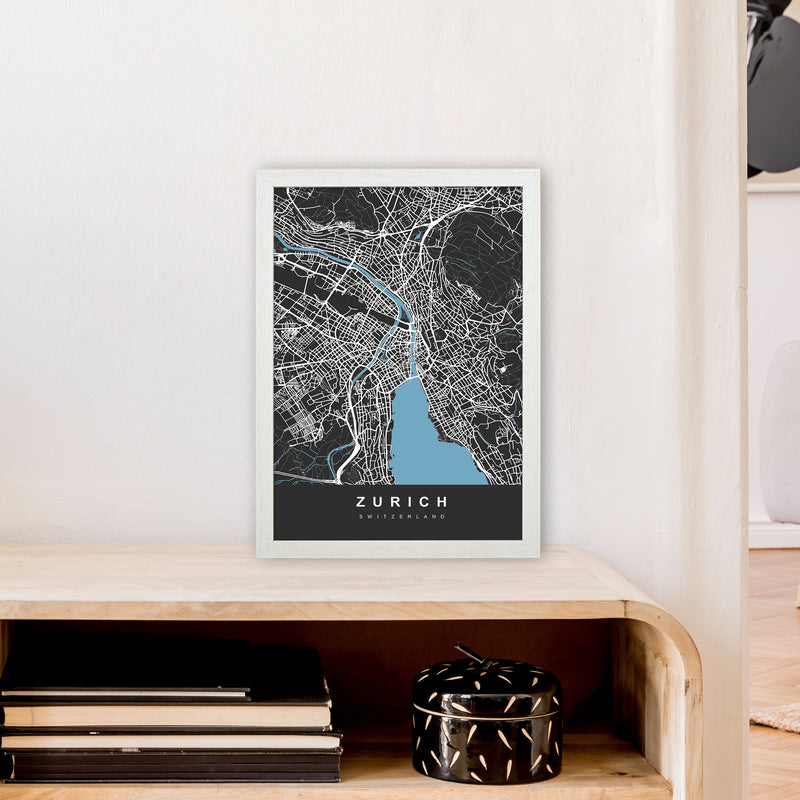 Zurich Art Print by UrbanMaps A3 Oak Frame