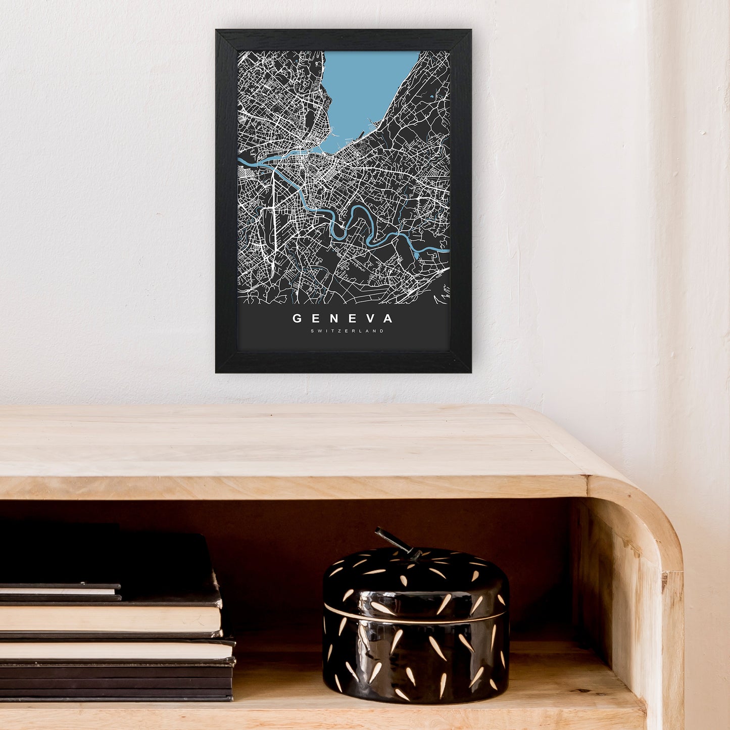 Geneva Art Print by UrbanMaps A4 White Frame