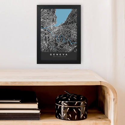 Geneva Art Print by UrbanMaps A4 White Frame