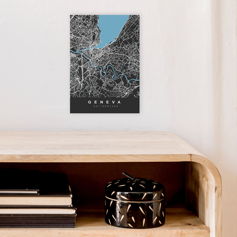 Geneva Art Print by UrbanMaps A4 Black Frame