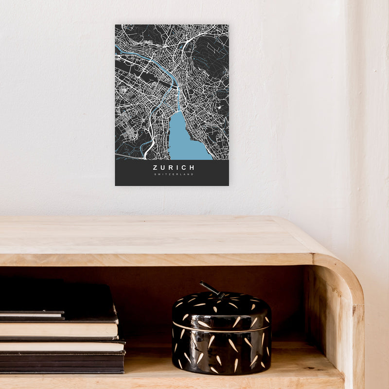 Zurich Art Print by UrbanMaps A4 Black Frame