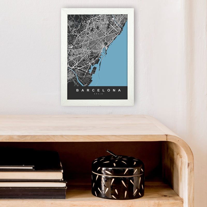 Barcelona Art Print by UrbanMaps A4 Oak Frame
