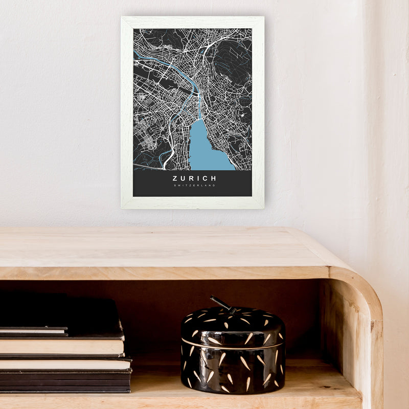 Zurich Art Print by UrbanMaps A4 Oak Frame