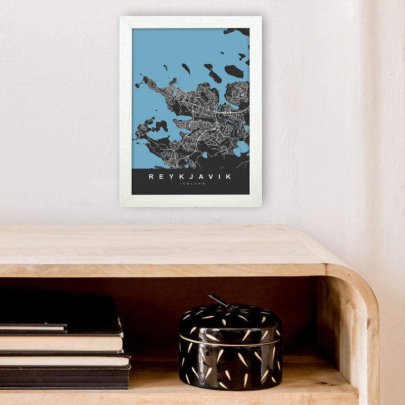 Reykjavik Art Print by UrbanMaps A4 Oak Frame