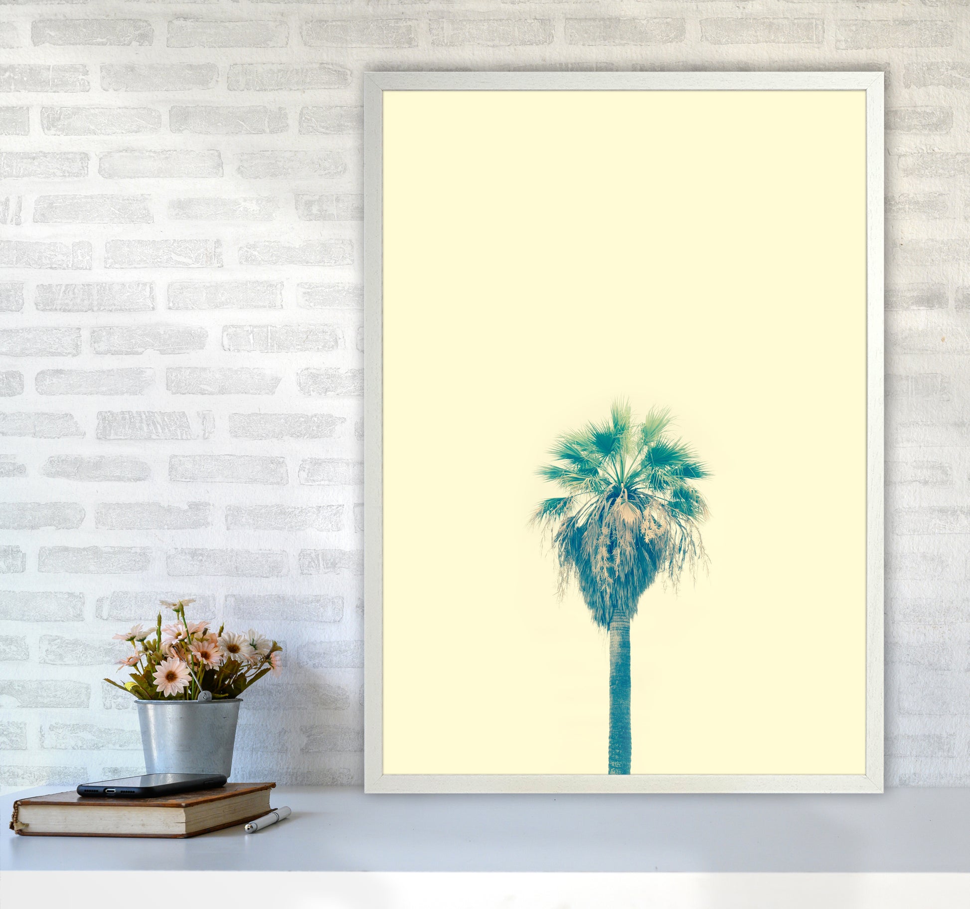 Yellow Palm Tree Photography Print by Victoria Frost A1 Oak Frame