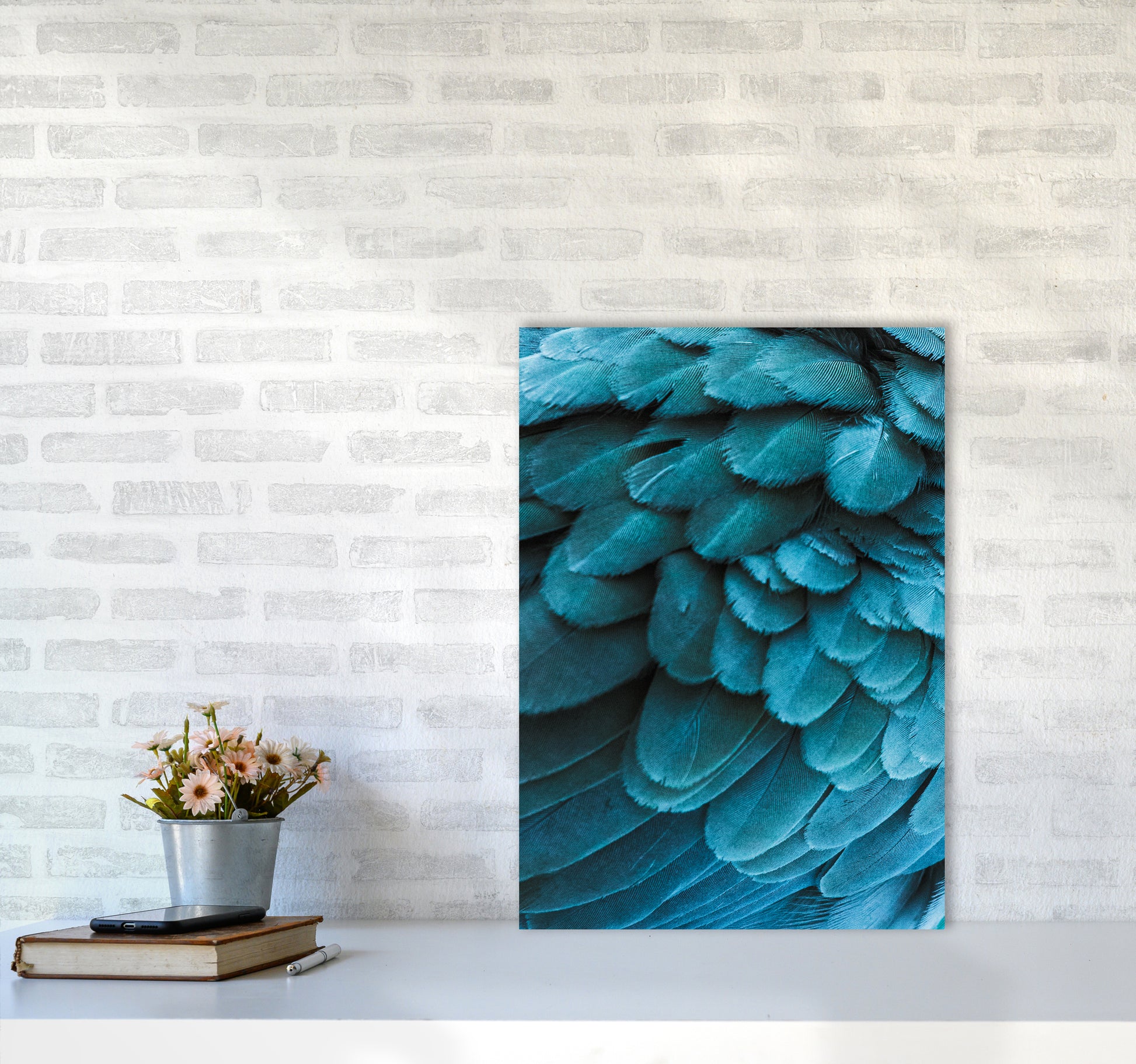 Blue Feathers Photography Print by Victoria Frost A2 Black Frame