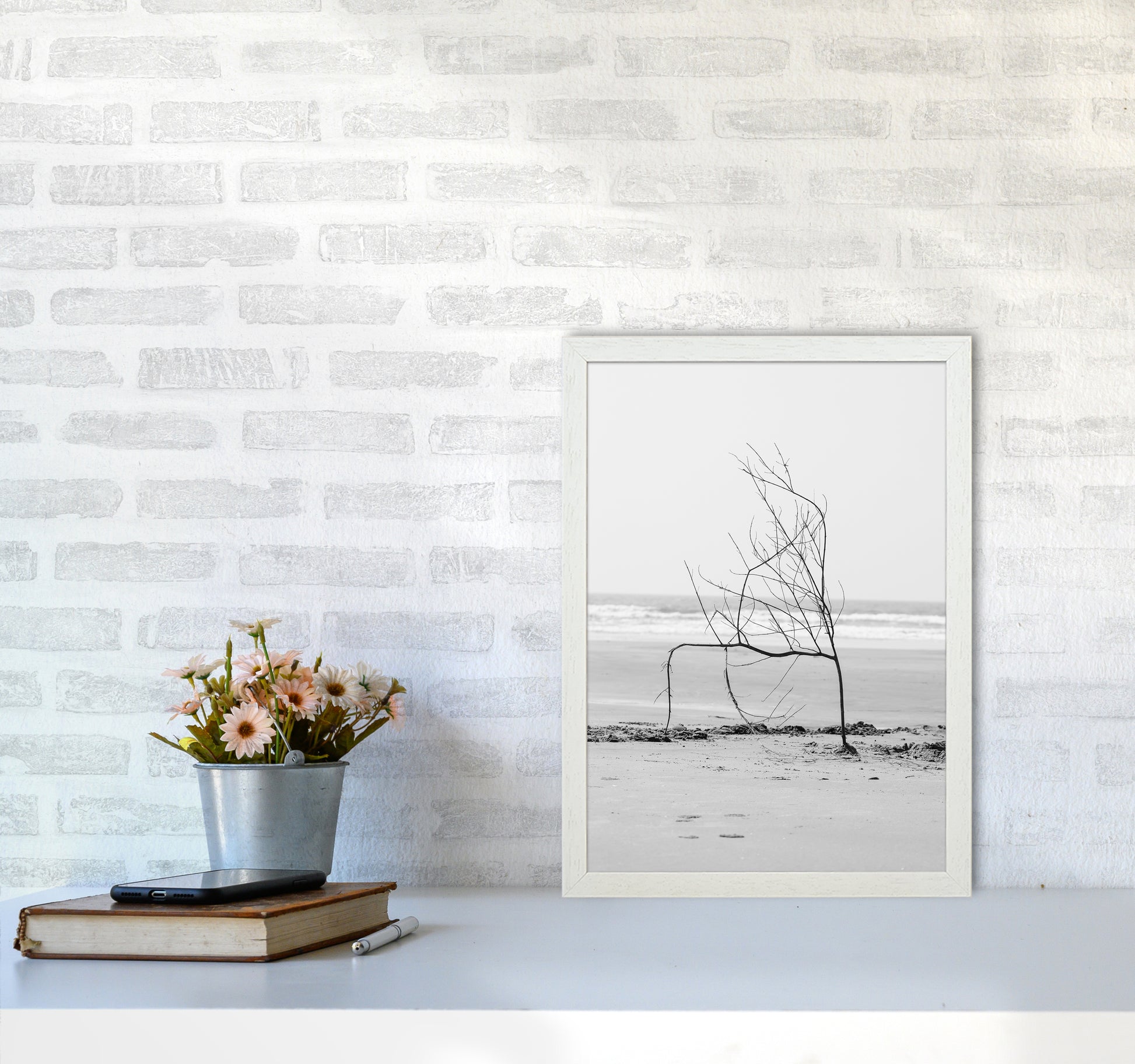 Beach Sculpture Photography Print by Victoria Frost A3 Oak Frame