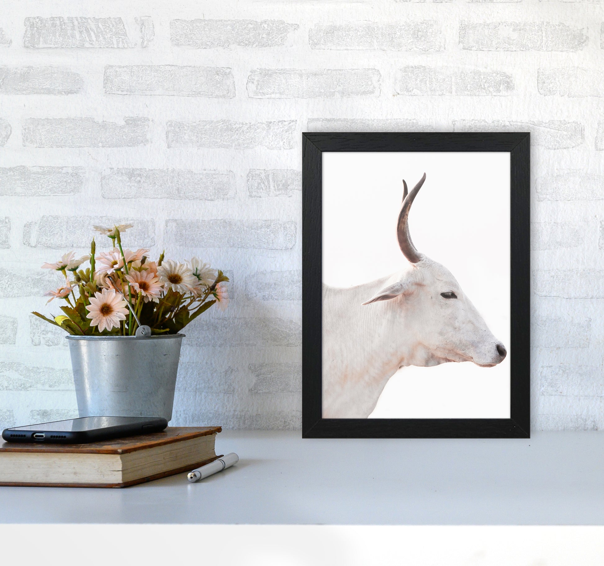 White Cow II Photography Print by Victoria Frost A4 White Frame