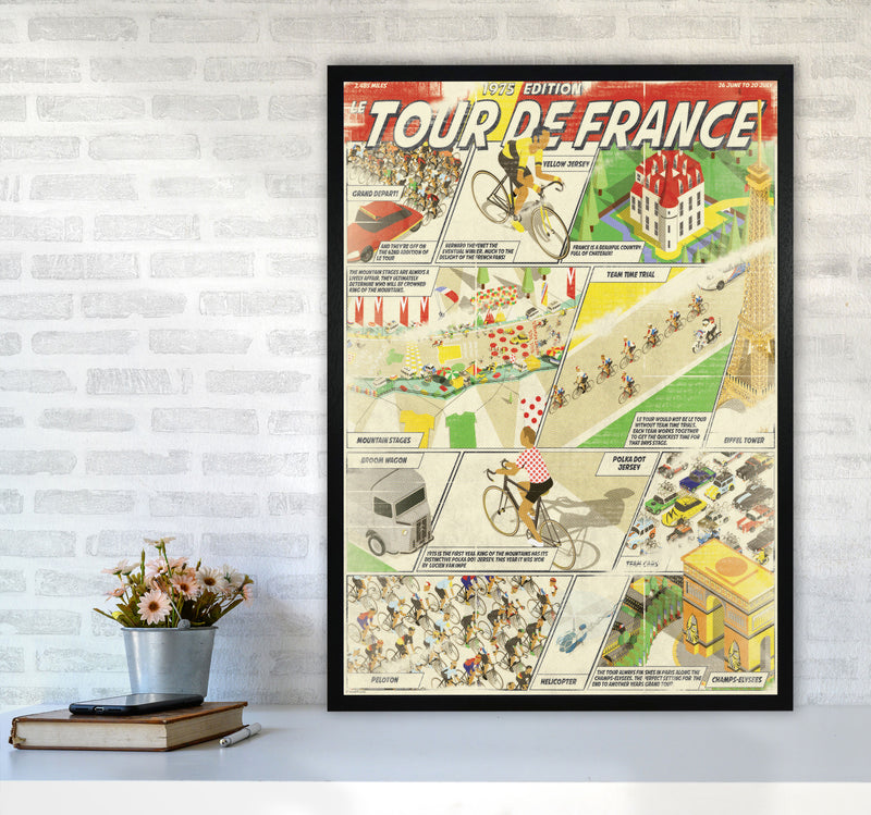 Comic Book TDF Cycling Print by Wyatt9 A1 White Frame
