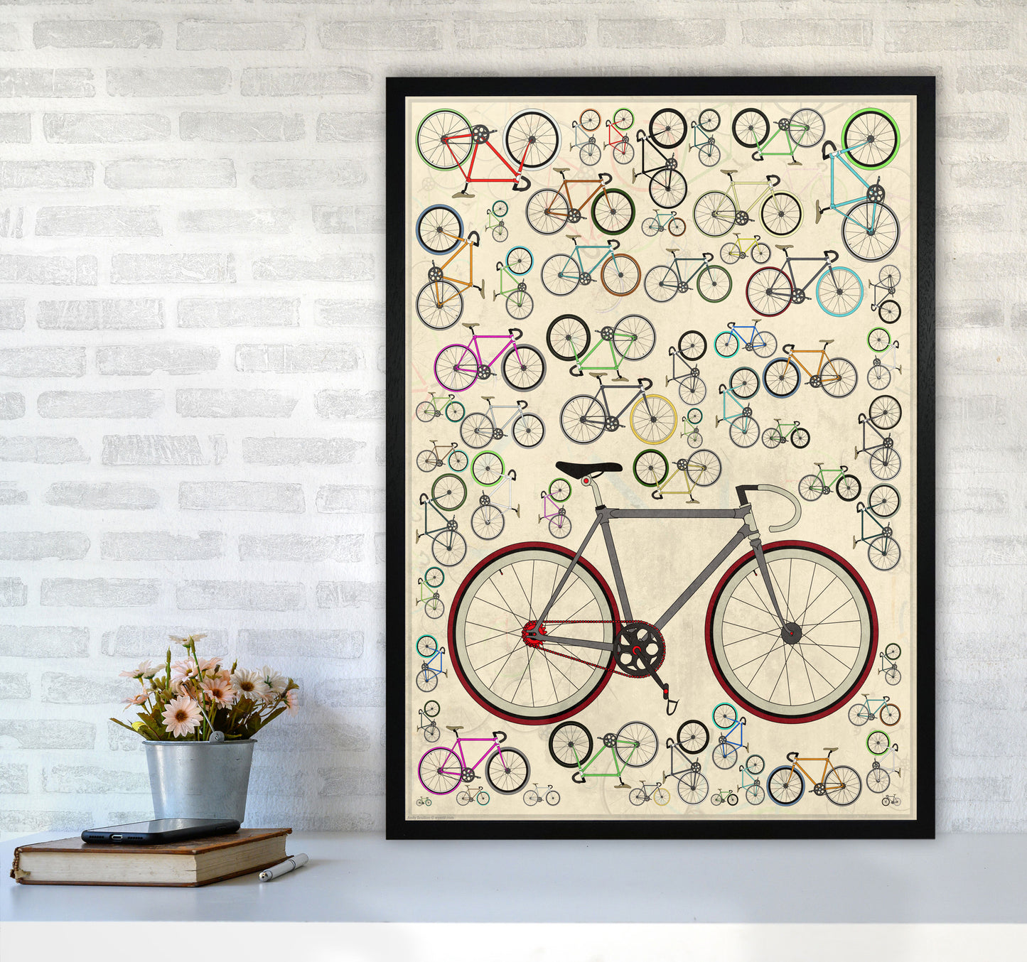 Fixie Cycling Art Print by Wyatt9 A1 White Frame