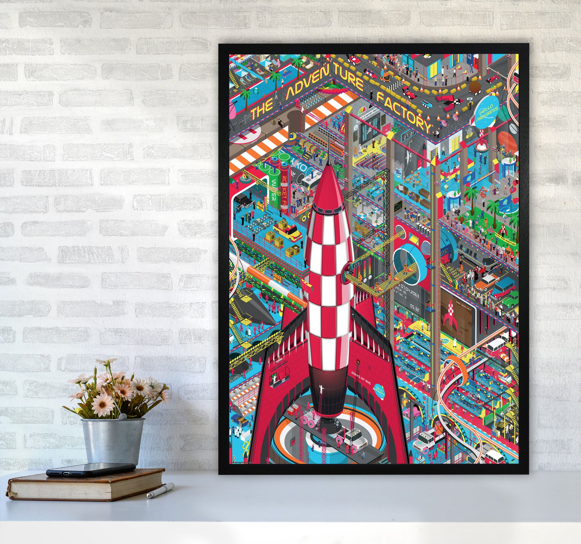 Rocket Retro Print by Wyatt9 A1 White Frame