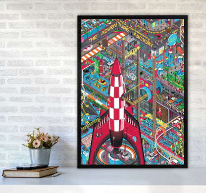 Rocket Retro Print by Wyatt9 A1 White Frame