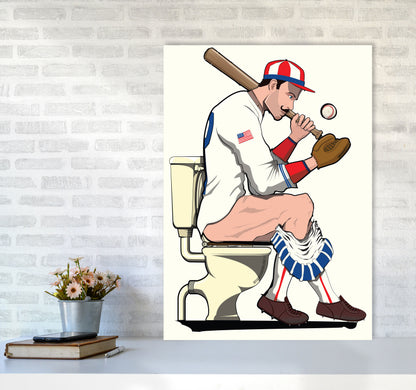 Baseball Player on the Loo by Wyatt9 A1 Black Frame