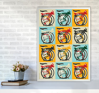 Brompton 2 Cycling Art Print by Wyatt9 A1 Oak Frame