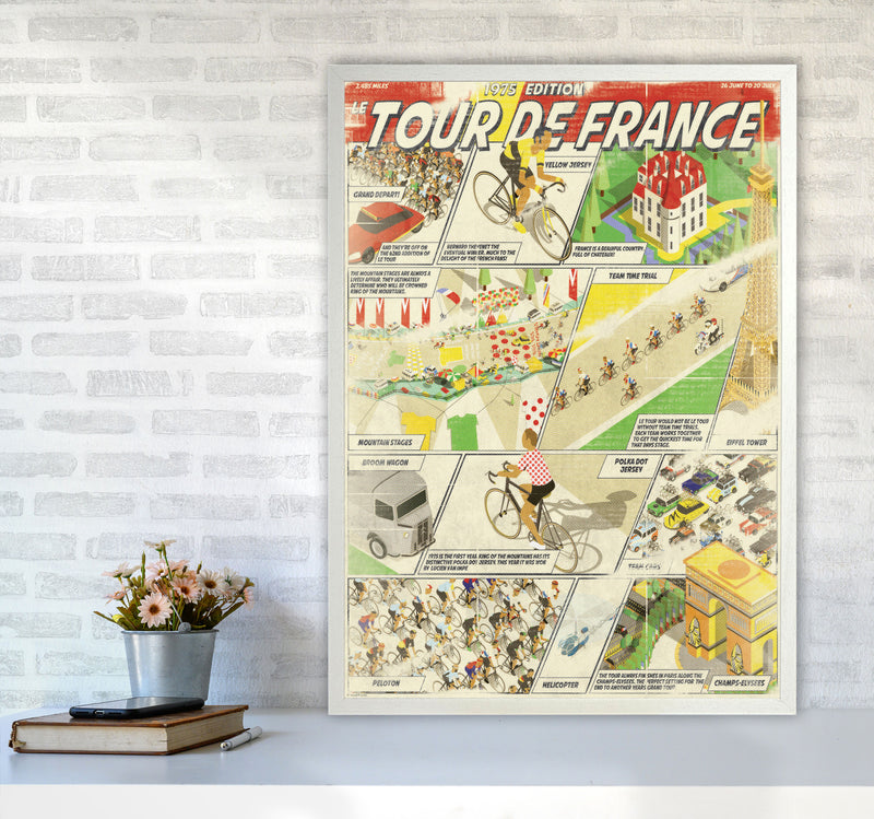 Comic Book TDF Cycling Print by Wyatt9 A1 Oak Frame