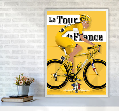 Modern Tour Cycling Print by Wyatt9 A1 Oak Frame