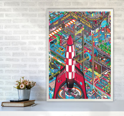 Rocket Retro Print by Wyatt9 A1 Oak Frame