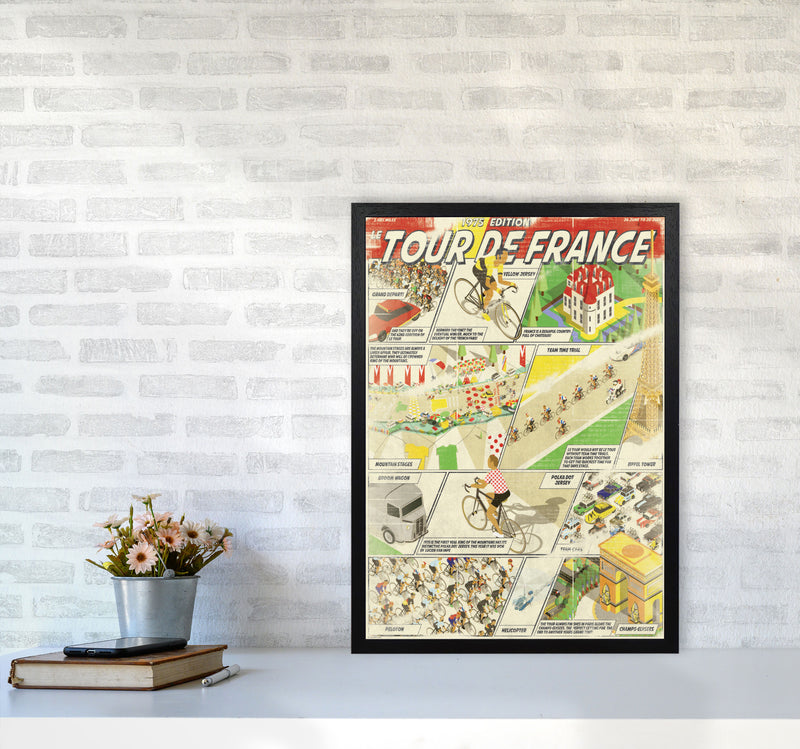 Comic Book TDF Cycling Print by Wyatt9 A2 White Frame