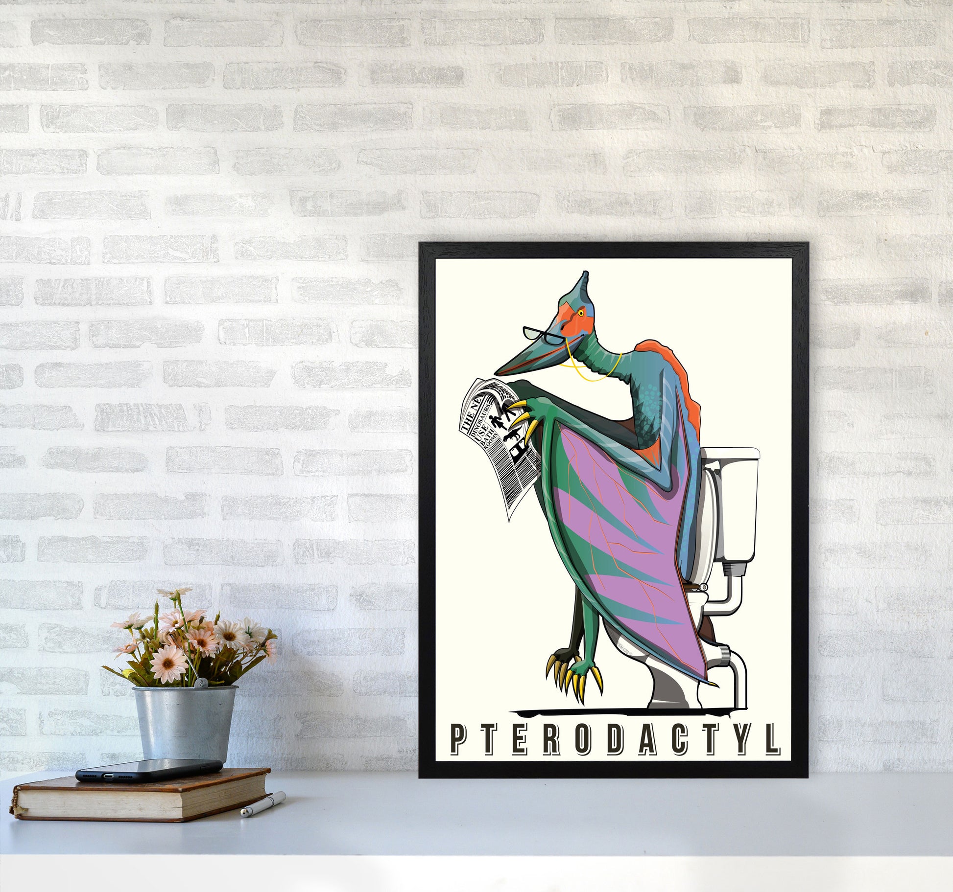 Flying Dino by Wyatt9 A2 White Frame