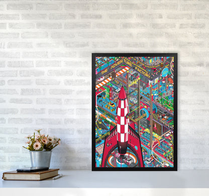 Rocket Retro Print by Wyatt9 A2 White Frame