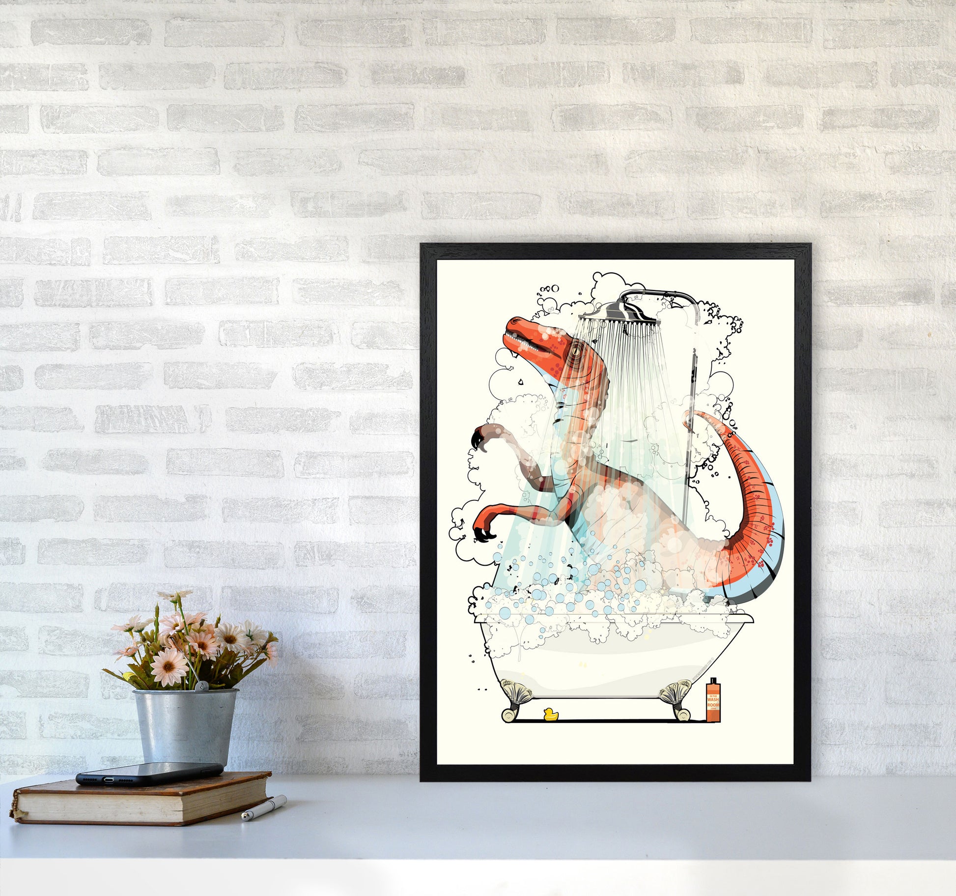 Velociraptor Bathroom by Wyatt9 A2 White Frame