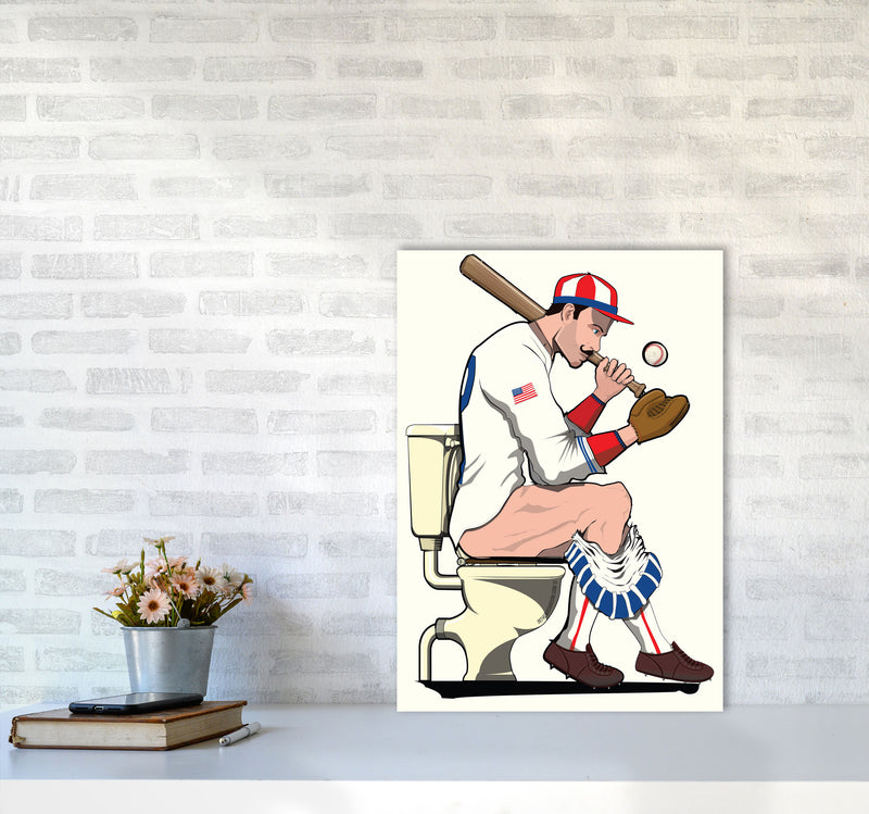 Baseball Player on the Loo by Wyatt9 A2 Black Frame