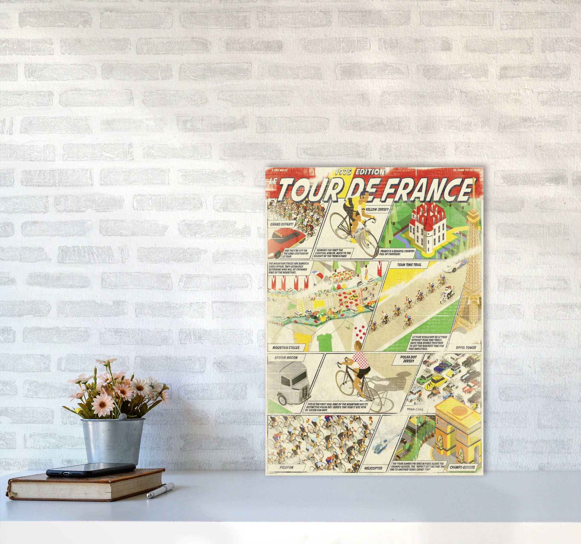 Comic Book TDF Cycling Print by Wyatt9 A2 Black Frame