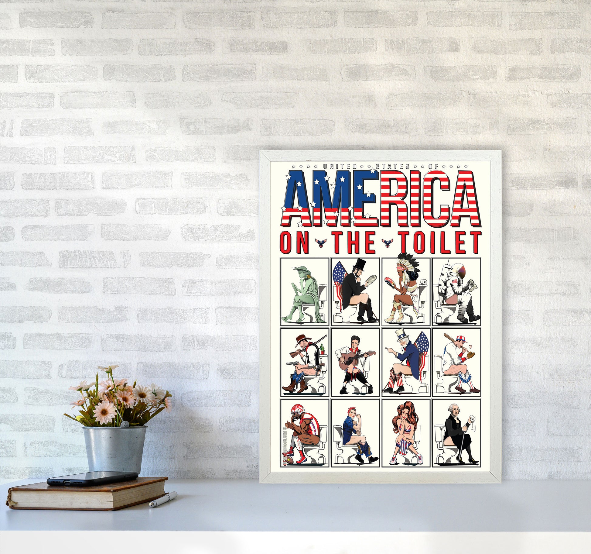 America on the Toilet by Wyatt9 A2 Oak Frame