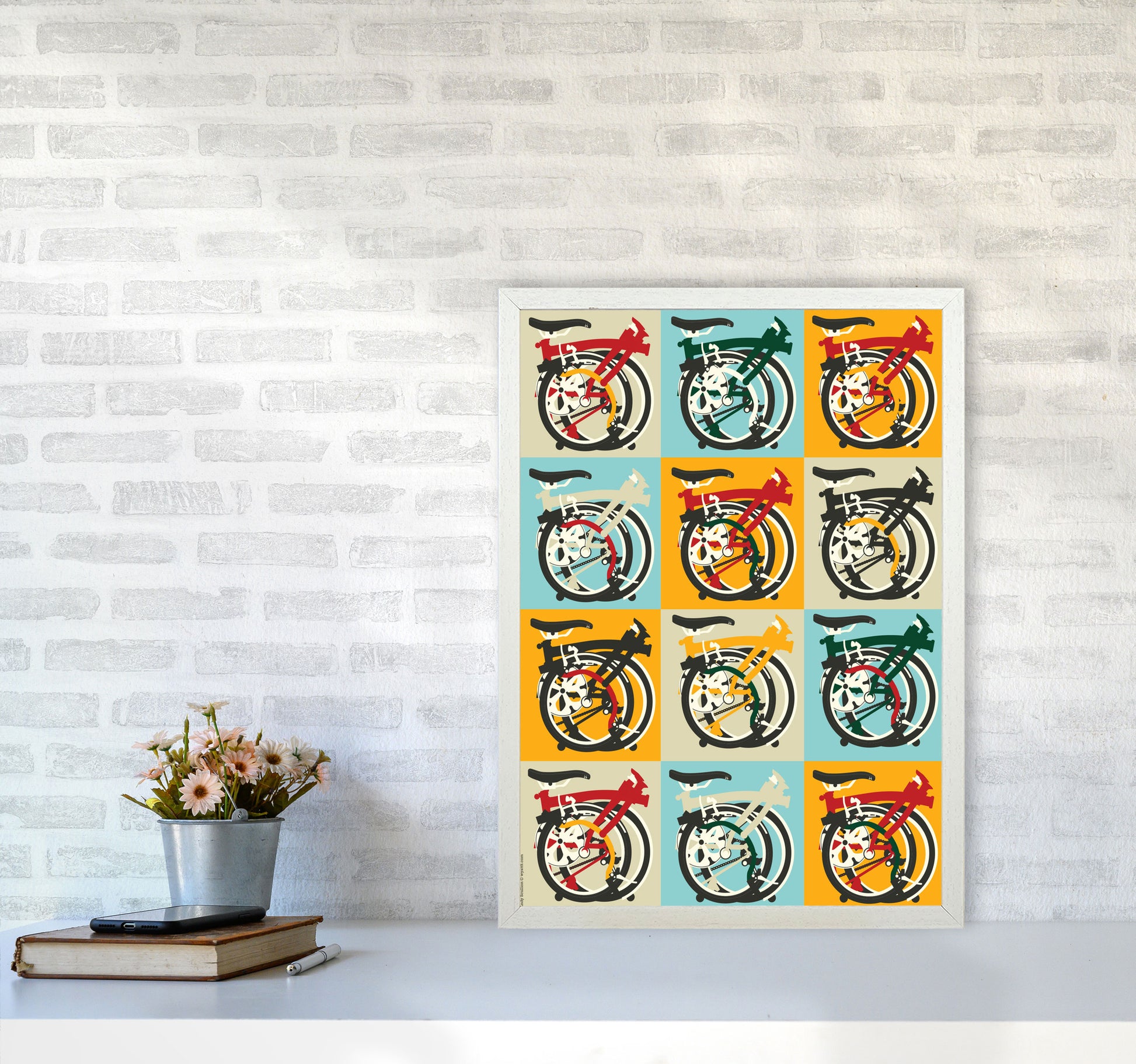 Brompton 2 Cycling Art Print by Wyatt9 A2 Oak Frame