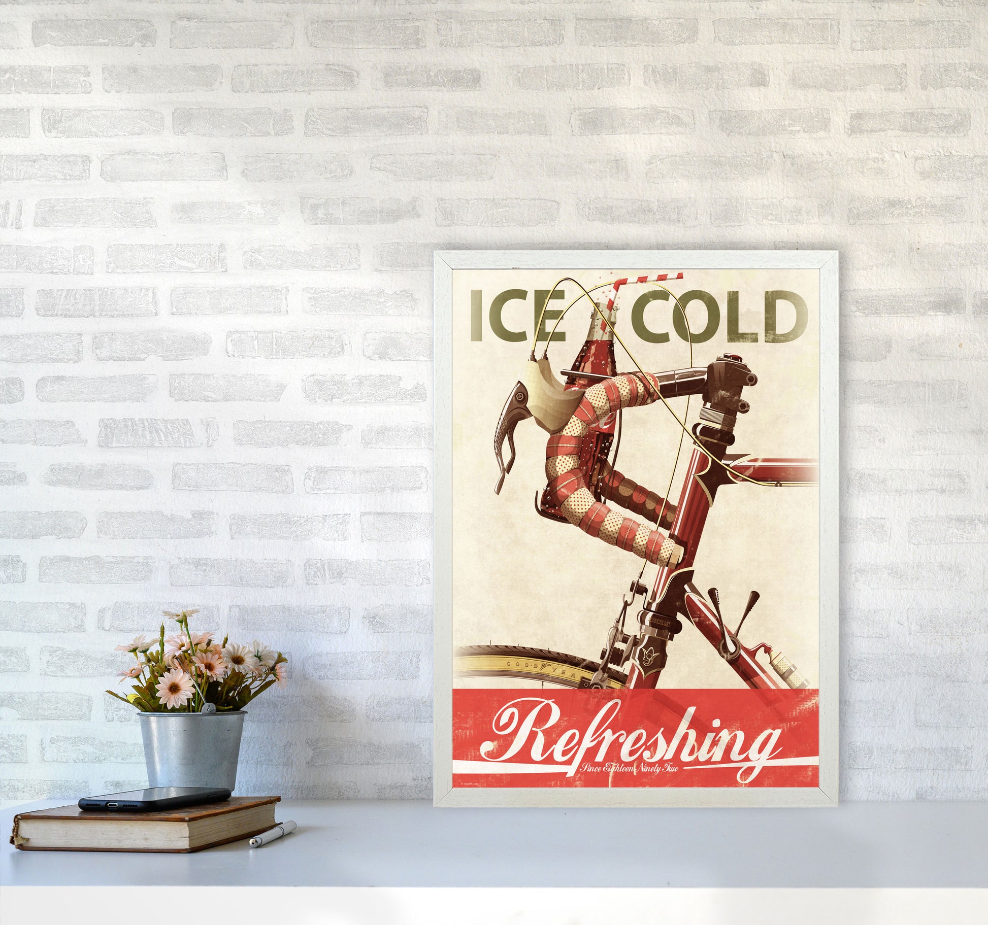 Cola Bike Cycling Art Print by Wyatt9 A2 Oak Frame