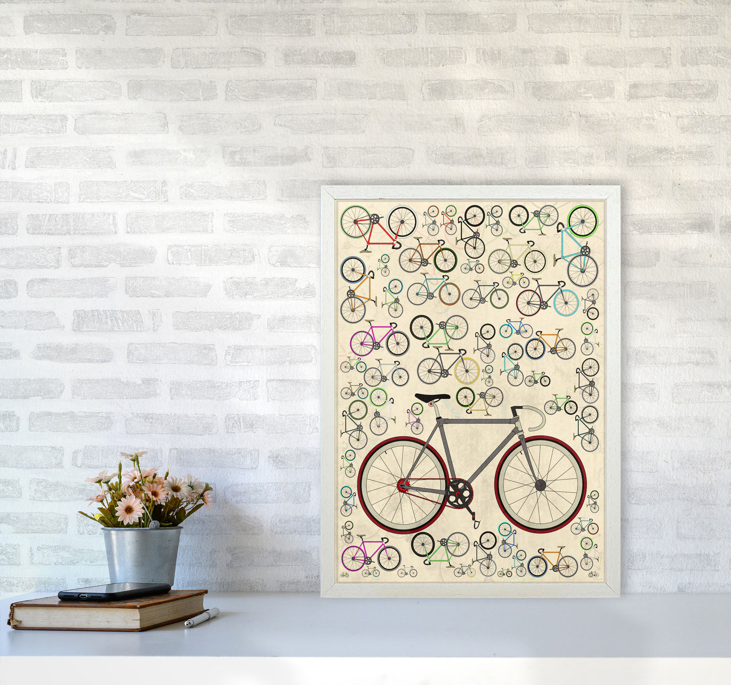 Fixie Cycling Art Print by Wyatt9 A2 Oak Frame