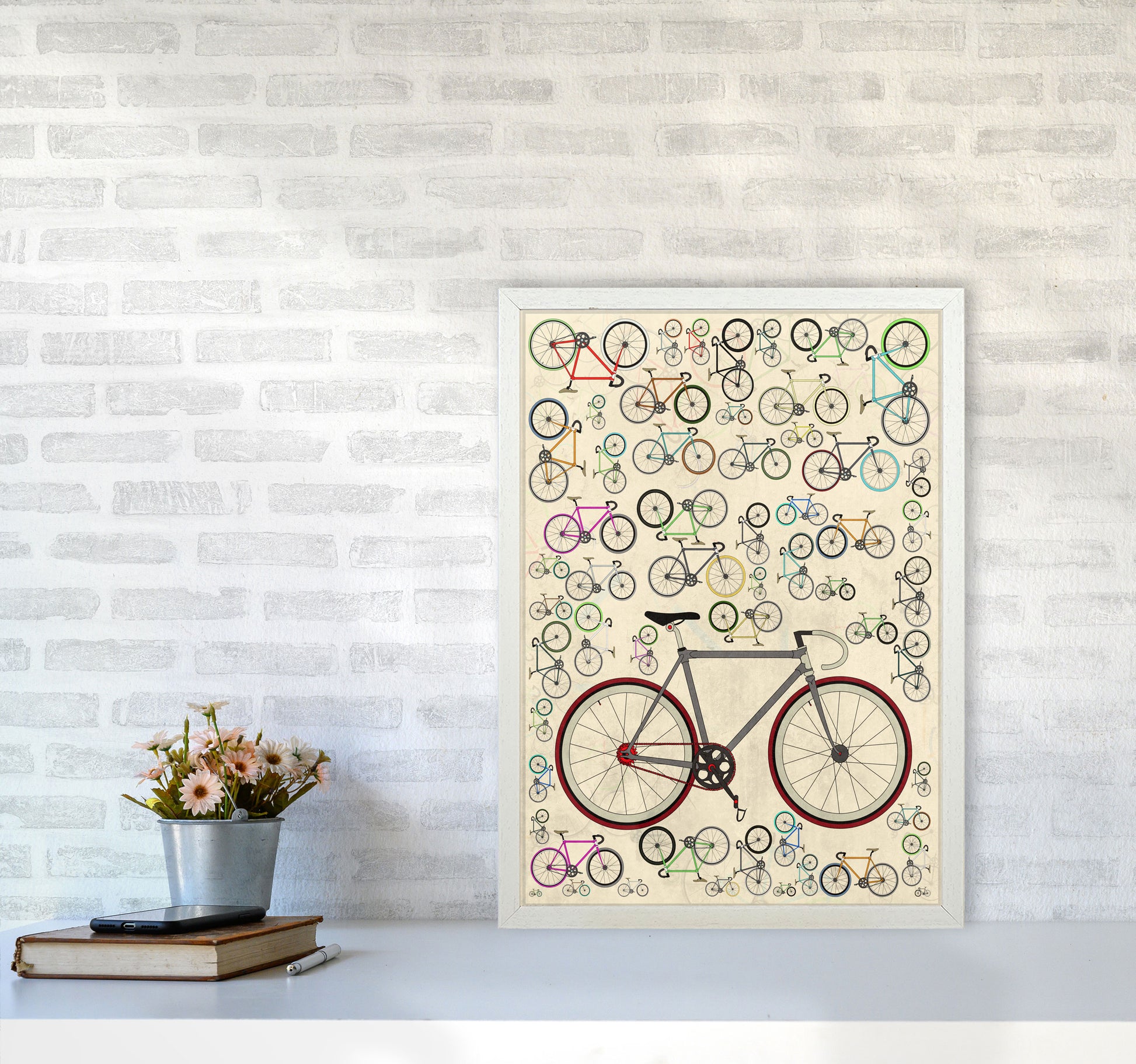 Fixie Cycling Art Print by Wyatt9 A2 Oak Frame