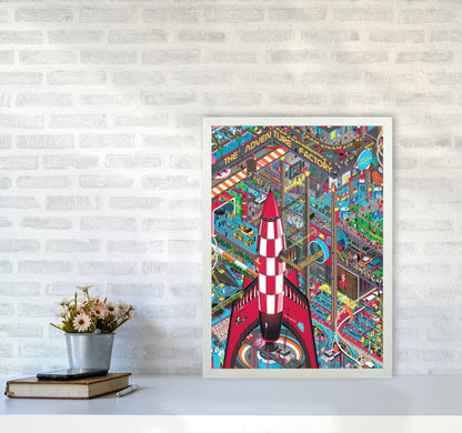 Rocket Retro Print by Wyatt9 A2 Oak Frame