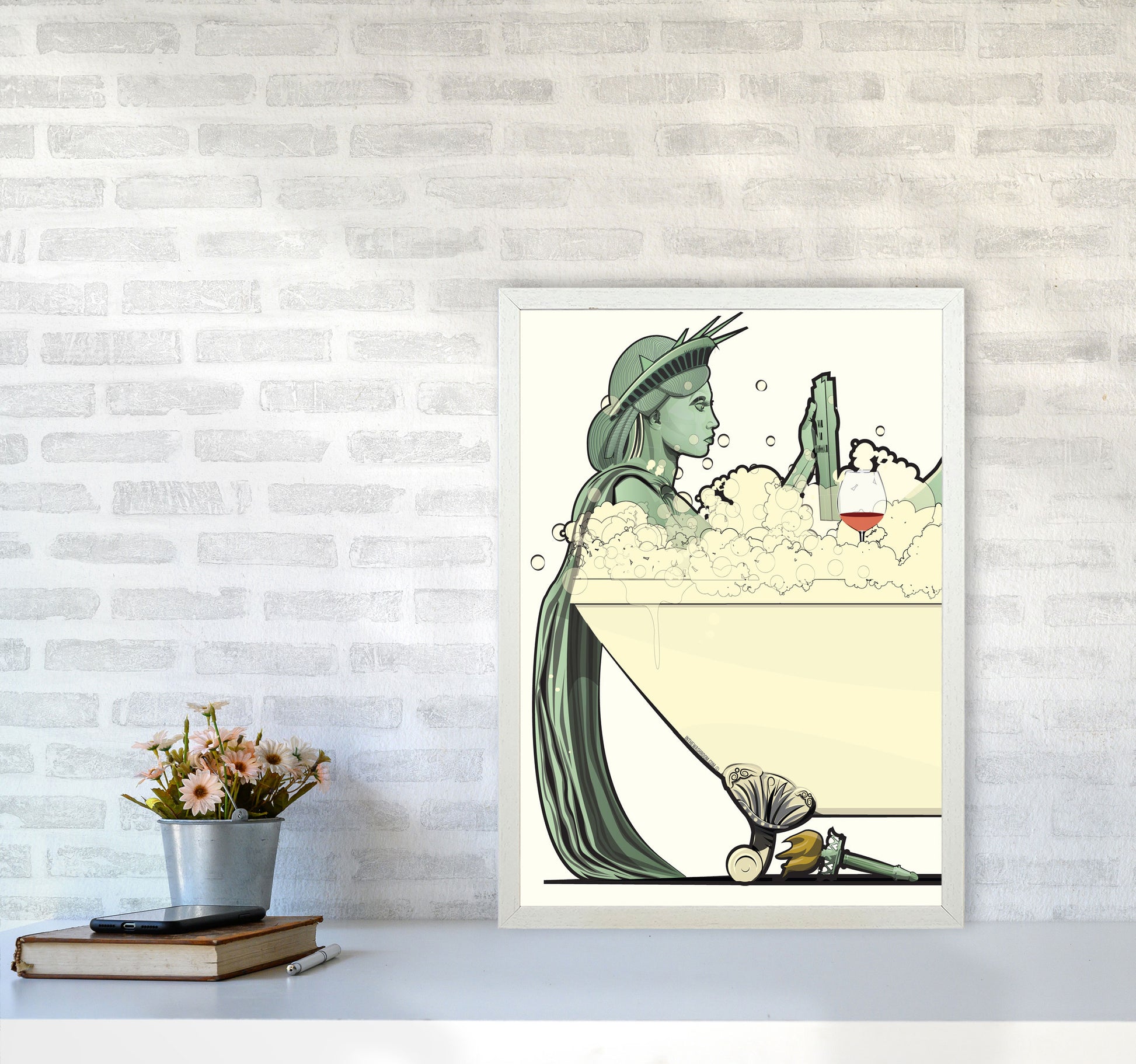 Statue of Liberty Bathroom Print by Wyatt9 A2 Oak Frame