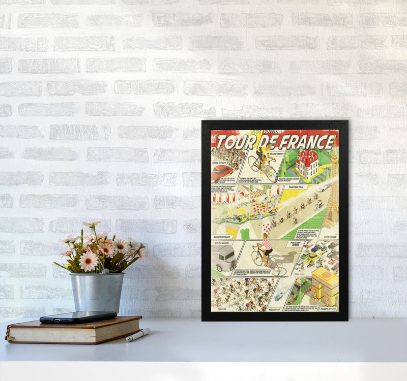 Comic Book TDF Cycling Print by Wyatt9 A3 White Frame
