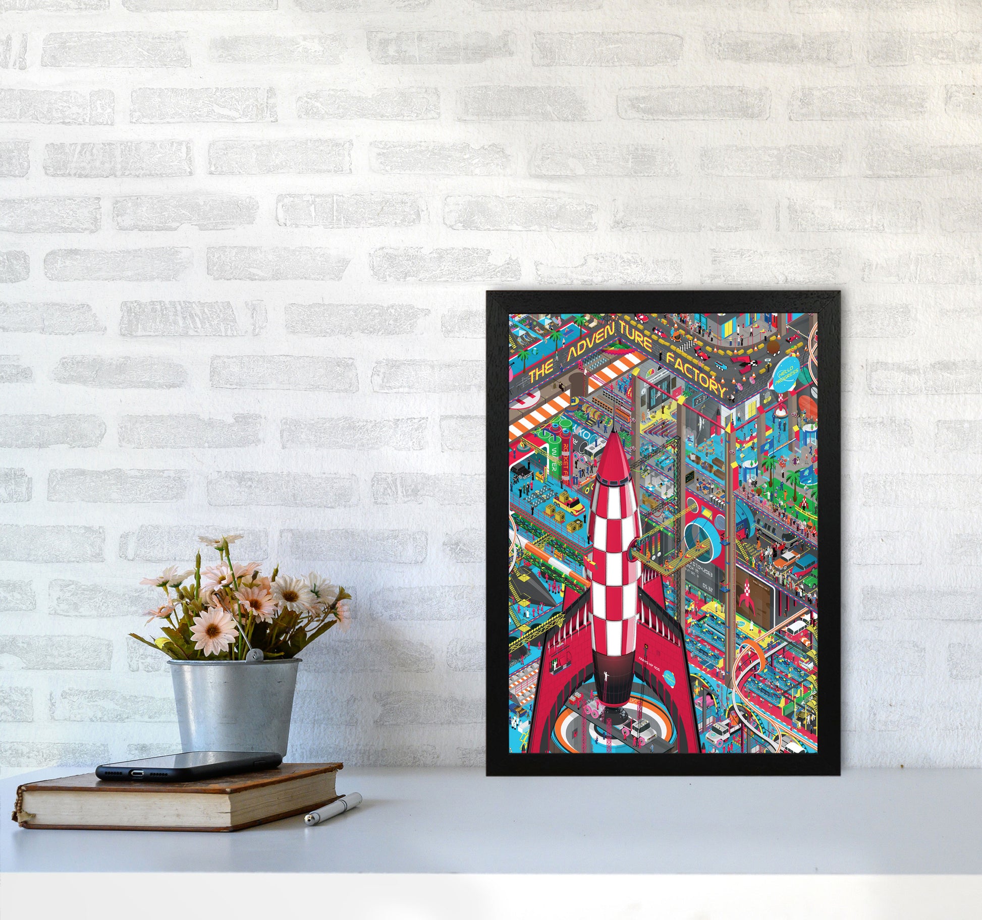 Rocket Retro Print by Wyatt9 A3 White Frame