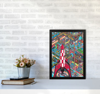 Rocket Retro Print by Wyatt9 A3 White Frame