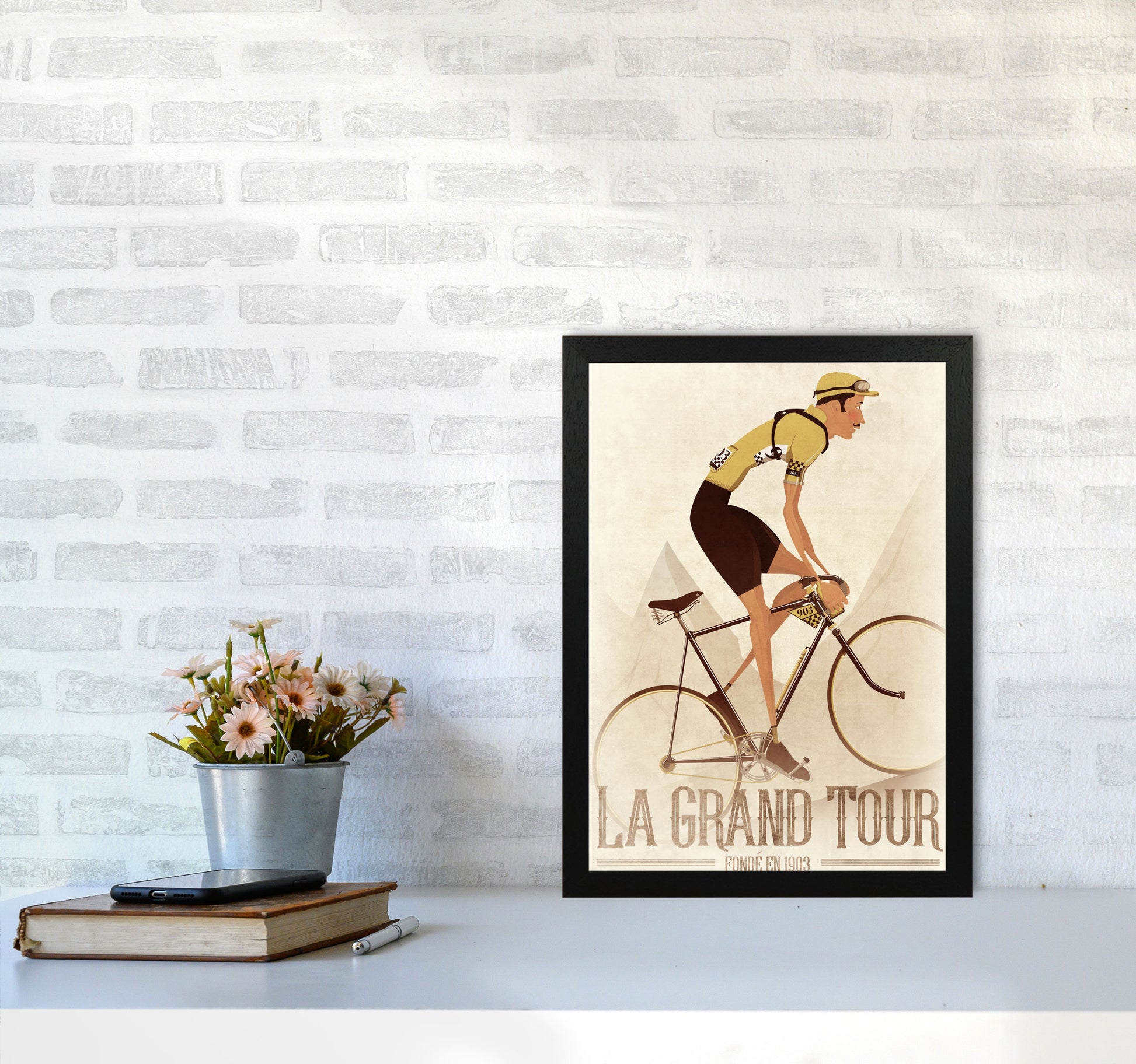 Vintage Cyclist by Wyatt9 A3 White Frame
