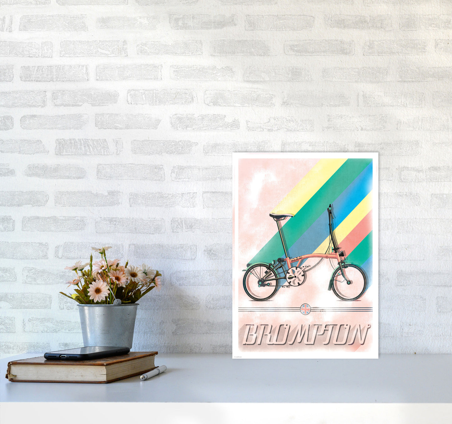 Brompton Vintage Cycling Print by Wyatt9 A3 Black Frame