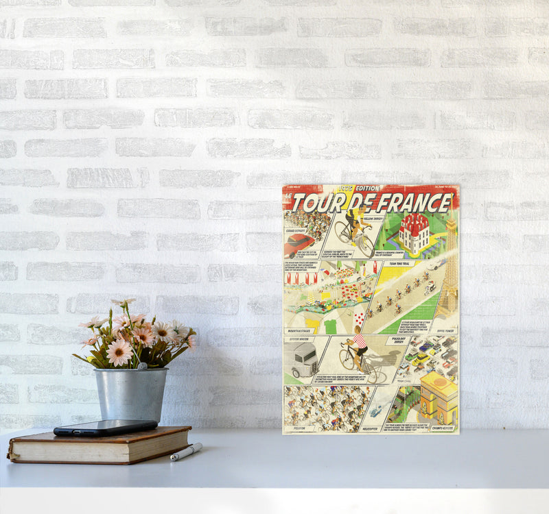 Comic Book TDF Cycling Print by Wyatt9 A3 Black Frame