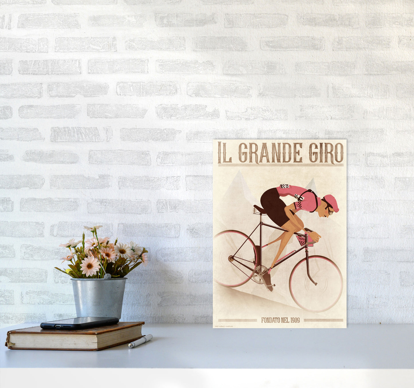 PinkRetro Cycling Print by Wyatt9 A3 Black Frame