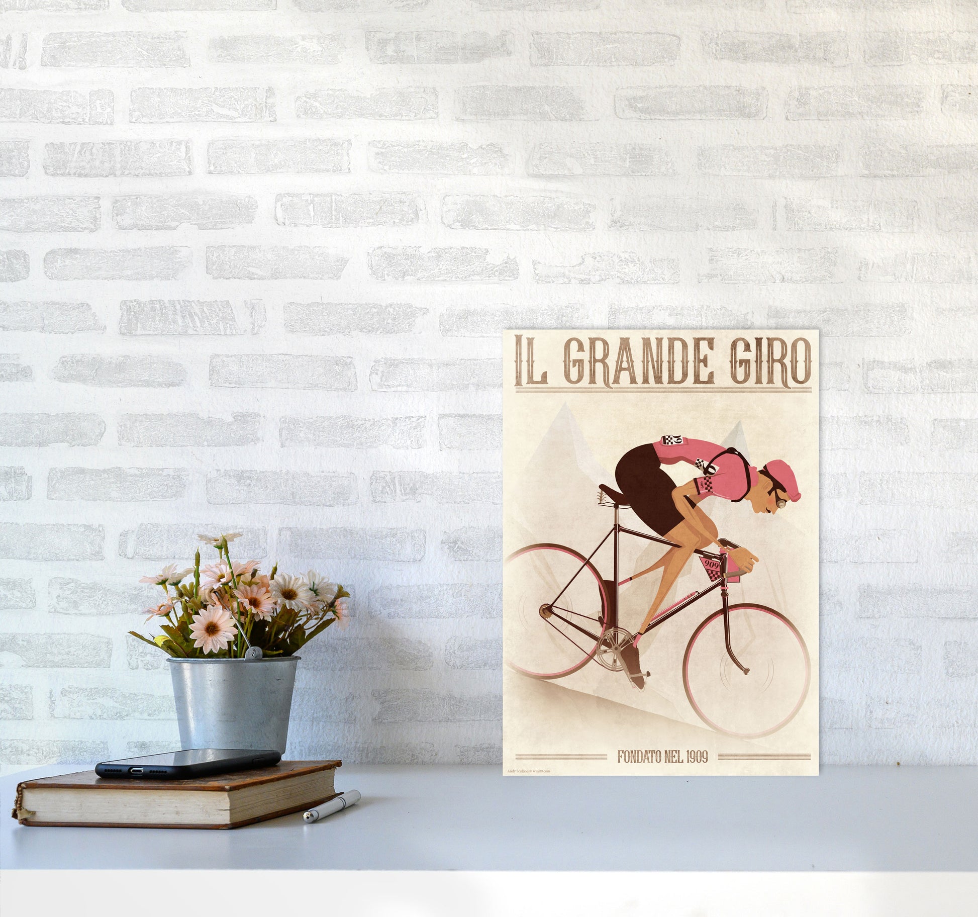 PinkRetro Cycling Print by Wyatt9 A3 Black Frame