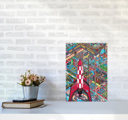 Rocket Retro Print by Wyatt9 A3 Black Frame