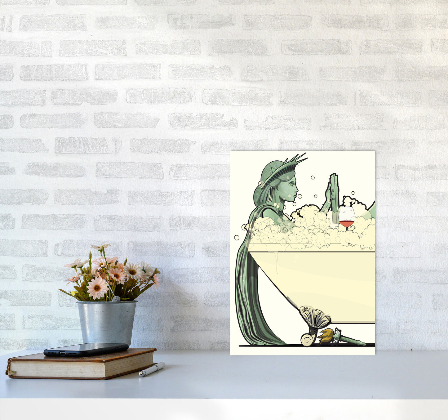 Statue of Liberty Bathroom Print by Wyatt9 A3 Black Frame