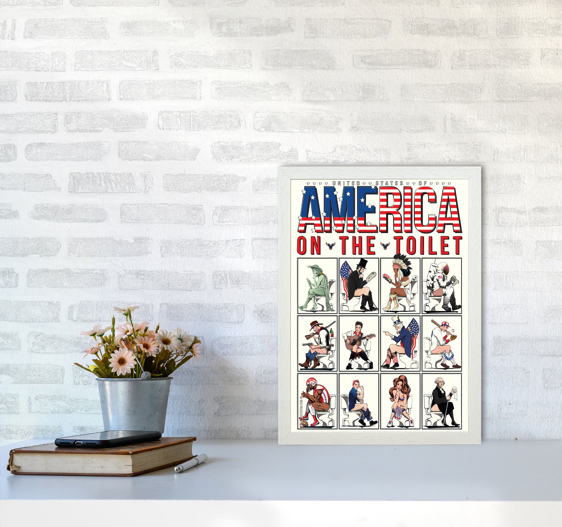 America on the Toilet by Wyatt9 A3 Oak Frame